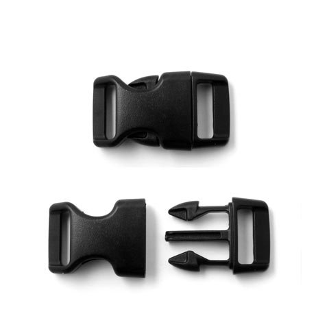 Kliklås i plast, enkel-ribbet, sort, passer til standard survival bracelet 40x22,5 mm, 1 stk