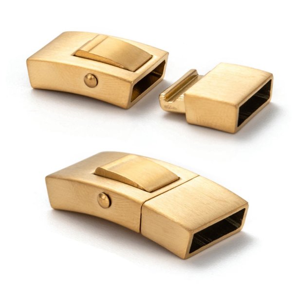 Click-clasp, matte golden steel, wide, 25x13mm, hole size 10x3mm, 1pc