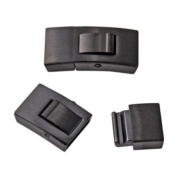 Click-clasp, matte black steel, wide, 25x13mm, hole size 10x3mm, 1pc