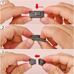 Klick-verschluss, matter schwarzer Edelstahl, 25x13mm, Loch 10x3 mm, 1 Stk