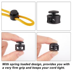 Schwarzer und weier Kordelstoppern aus Kunststoff, 16,5x17 mm, Loch: 5 mm, 8 Stck