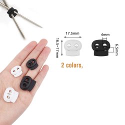 Schwarzer und weier Kordelstoppern aus Kunststoff, 17,5x6,5 mm, Loch: 4 mm, 8 Stck