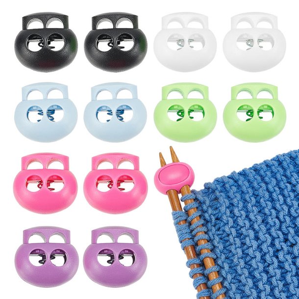 Stopper for knitting needles etc., mix colours, plastic, 22.5 mm, hole: 6 mm, 12 pcs