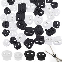Schwarzer und weier Kordelstoppern aus Kunststoff, 17,5x6,5 mm, Loch: 4 mm, 8 Stck