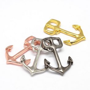 Anchor-shaped T-clasp, brass, 37x23mm, 4pcs in 4 colours.