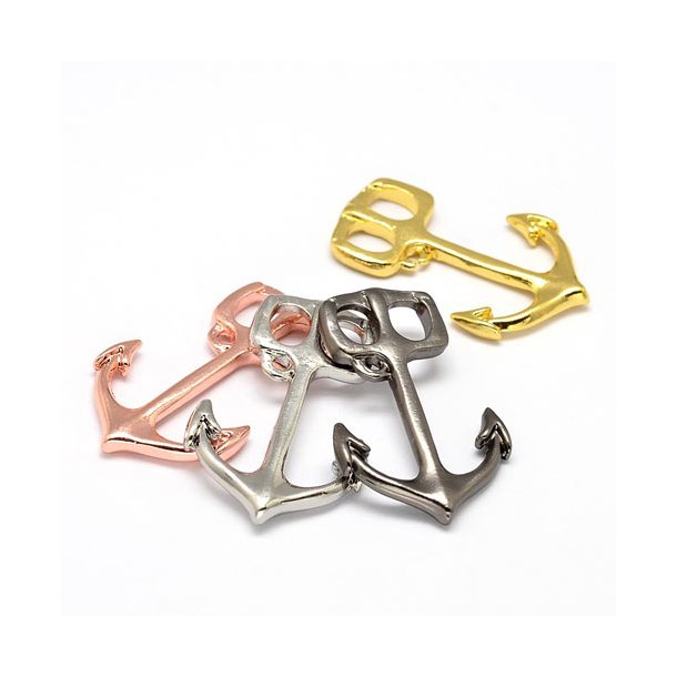 Anchor-shaped T-clasp, brass, 37x23mm, 4pcs in 4 colours.