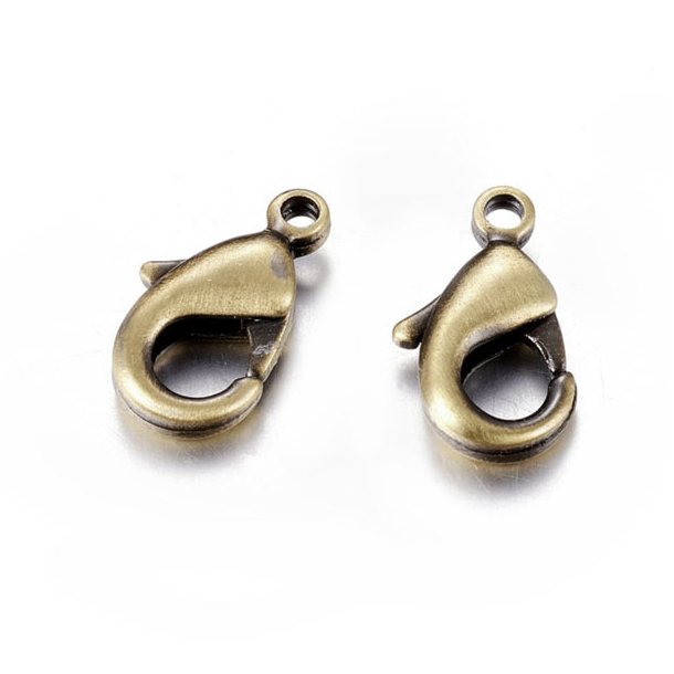 Lobster claw clasp, antique bronze colored brass, 10mm, 4pcs.