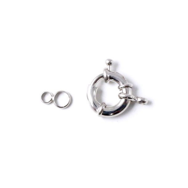 Silver coloured Springring clasp with loose jumprings, 15x20mm, 1pc.