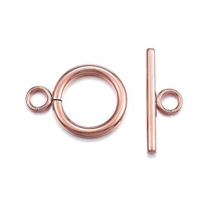 Knebel-Schloss fr Schmuck, rosavergoldeter Stahl, Durchmesser 14x2mm, 2 Sets.