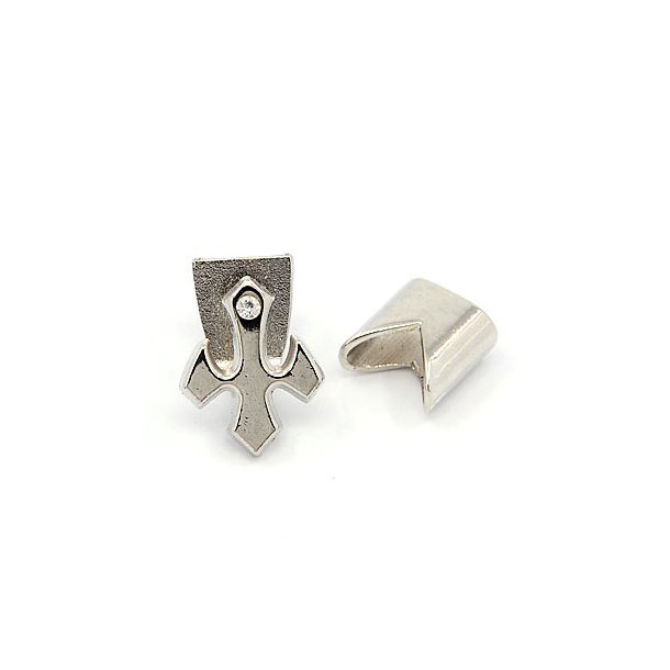 Cross-shaped T-clasp with oblong ring, nickel and lead free, silvery, glue-in end 19x20mm, 1 set