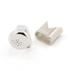 T-Verschluss, geh&auml;mmert mit Bandring, silberfarben, 14x15 mm, 1 Set