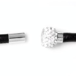 Magnetverschluss, silberfarben/wei&szlig;, mit breiter Fassung und Kristallen, 5 mm 1 Stk.