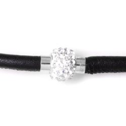 Magnetverschluss, silberfarben/wei&szlig;, mit breiter Fassung und Kristallen, 5 mm 1 Stk.