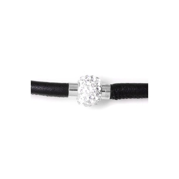 Magnetic jewelry clasp, crystal encrusted, white/silver, 6mm, 1pc.