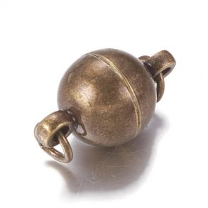 Magnetverschluss, bronzefarben Messing, glatte Kugel mit Ösen, 14x8 mm, 1 Stk