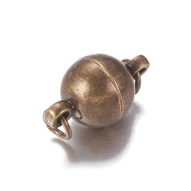Magnetverschluss, bronzefarben Messing, glatte Kugel mit sen, 14x8 mm, 1 Stk