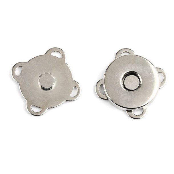 Lock for bag and wallet, magnetic, for sewing on, platinum plated brass, 19x19x5 mm, 1 pc