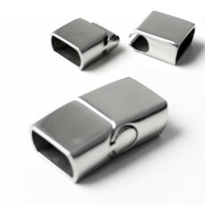 Clasp, magnetic slide lock, stainless steel, 33x14mm shiny