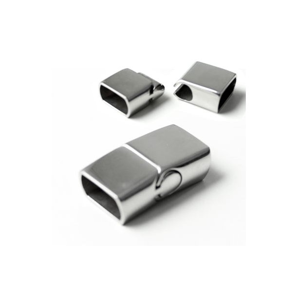 Magnetic jewelry clasp, shiny steel, 24x13mm, hole size 11,5x6,5mm, 1pc.