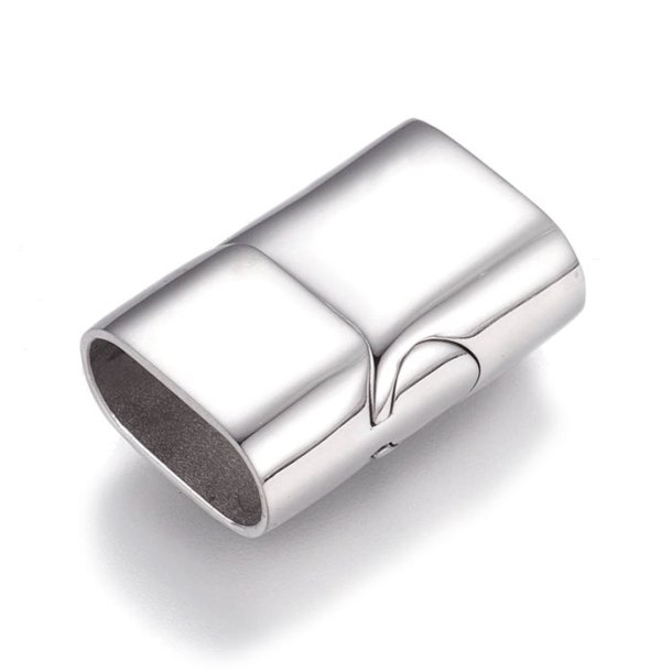Magnetic jewelry clasp, short slide lock in shiny steel, hole size 12x6mm, 1pc.