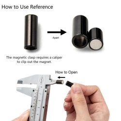 Magnetverschluss, Edelstahl, Zylinder mit Schwarze Streifen, 18x11,5 mm.