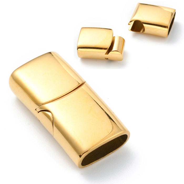 Magnetlås, 24x13 mm, Skydelås i Forgyldt Stål, Hul Måler 10,5x5 mm, 1 Stk til Smykkefremstilling