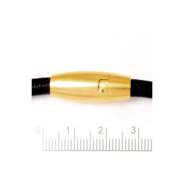 Magnetic clasp, frosted torpedo-shaped, locking, golden steel, 8mm, 1pc.