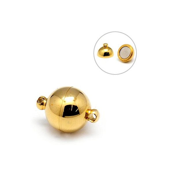 Magnetic jewelry clasp, gilded steel, round, diameter 10mm, length 14mm, 1pc.