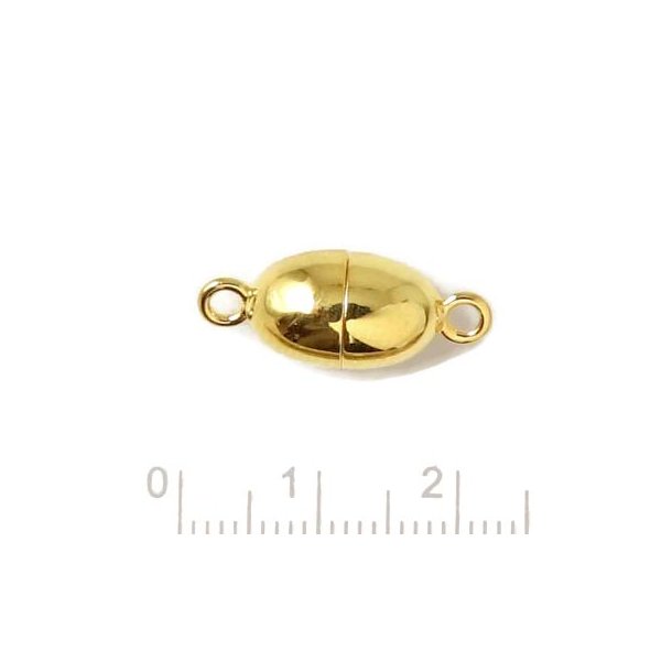 Magnetic clasp, oval, gold plated silver, with 2mm eyes, 21x8,5mm, 1 set
