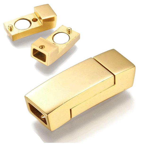 Magnetic clasp, shiny gold plated steel, 24x8x6 mm, hole 6x3mm, 1pc