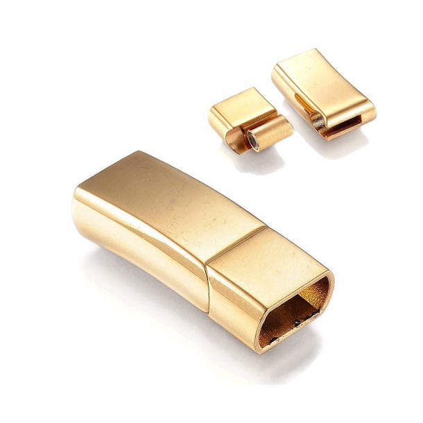Magnetic clasp, Gold plated steel, slide lock, 33x14mm, hole 12x6mm, 1pc