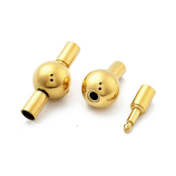 Klikl�s, rund, IP-forgyldt rustfrit st�l, 21,5x9x9,5 mm, hul 3 mm, 1 stk.
