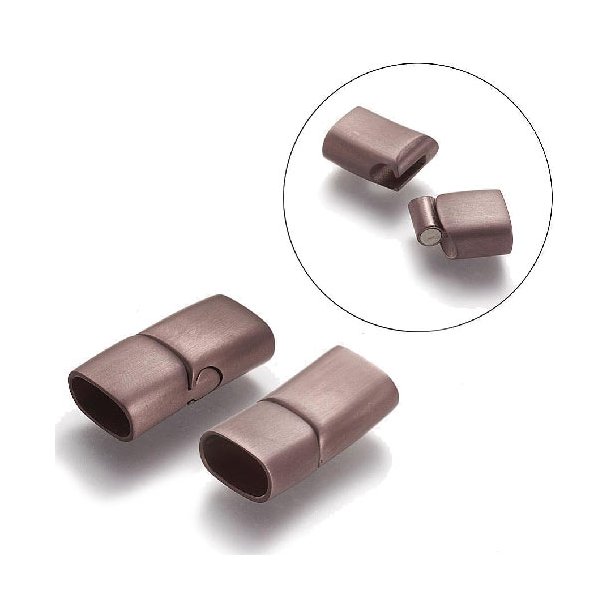 Magnetic clasp, matte dark copper-coloured steel, hole size 12.5x6.5 mm, 1 piece