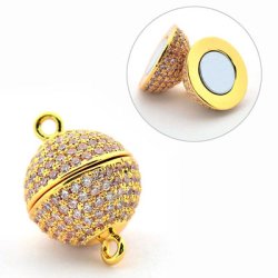 Magnetverschluss, Kugel, vergoldetet mit Zirkonia, 14x10 mm, 1 Stk.
