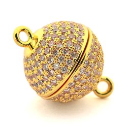 Magnetverschluss, Kugel, vergoldetet mit Zirkonia, 14x10 mm, 1 Stk.