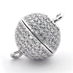 Magnetverschluss, Kugel, versilbertet mit Zirkonia, 14x10 mm, 1 Stk.