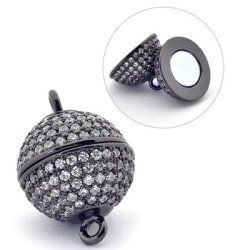 Magnetverschluss, Kugel, schwarz, mit Zirkonia, 18x12 mm, 1 Stk.