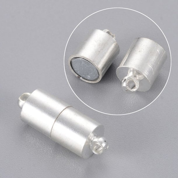 Magnetic jewelry clasp, cylinder, silver brass 16x6mm