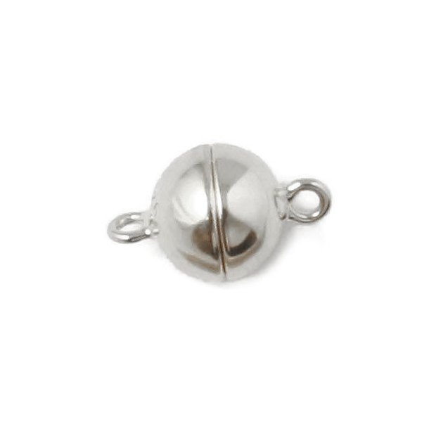 Magnetic clasp for jewelry, round, Sterling silver with 2mm eyes, 15x8mm, 1 set