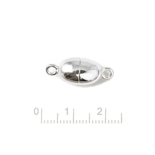 Magnetic clasp for jewelry, oval, silver, with 2mm eyes, 21x8,5mm, 1 set