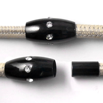 Magnetverschluss, schwarzer Stahl, mit Kappe und Kristallen, 5 mm, 1 Stk.