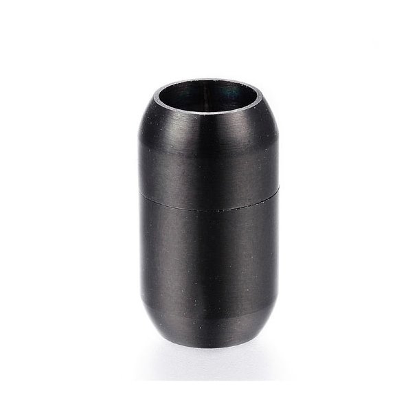 Magnetverschluss, schwarz, mattierter Edelstahl, oval 20x12 mm, Loch 8 mm