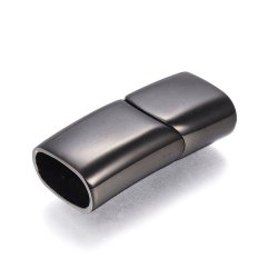 Magnetic steel clasp, shiny black, with slide lock, hole 12.5x6 mm, 1pc.