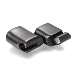 Magnetic steel clasp, shiny black, with slide lock, hole 12.5x6 mm, 1pc.