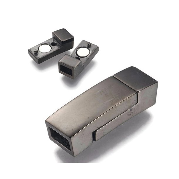 Magnetic clasp, black shiny steel, 24x8x6 mm, hole 6x3mm, 1pc