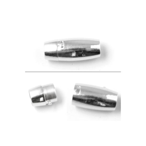 Magnetic jewelry clasp, torpedo-shaped, locking, shiny steel, 8mm, 1pc