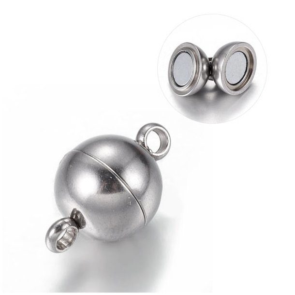 Magnetic jewelry clasp, steel, smooth round, 8x14mm, 1pc.