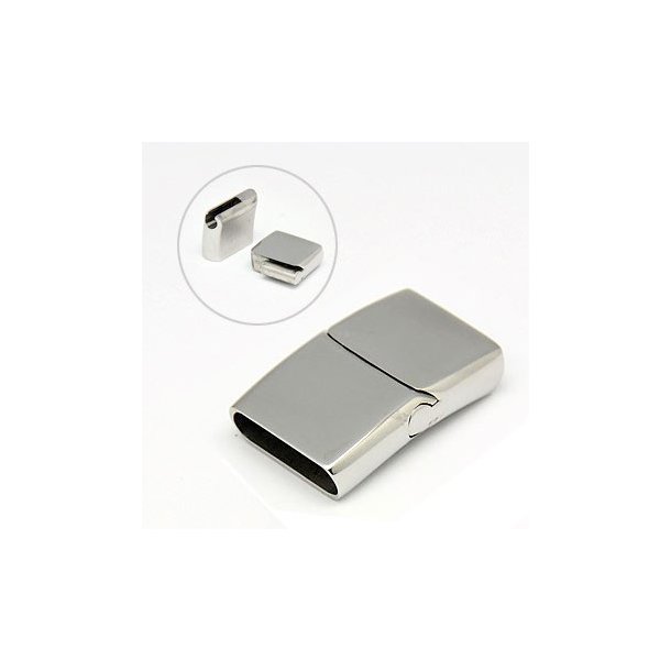 Magnetic steel clasp with slide lock, shiny, hole measurement 16x5mm, 1pc