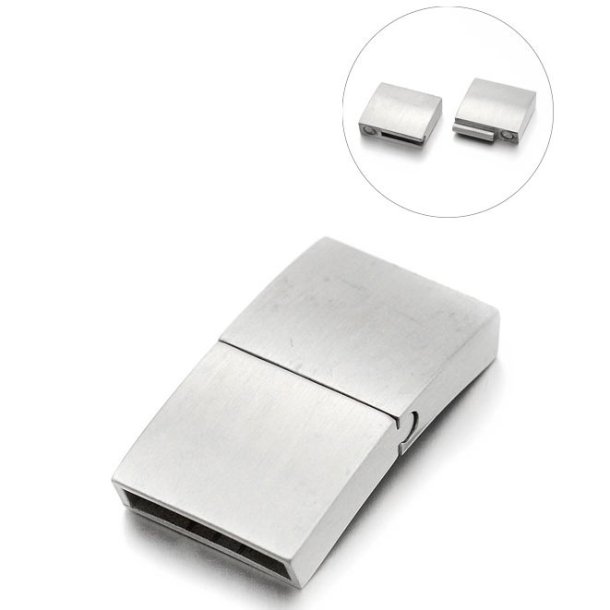 Magnetic clasp, frosted steel, long model, slide lock, hole 15x3mm, 1pc