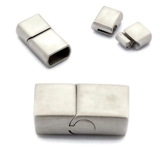 Magnetic jewelry clasp, frosted steel, 24x13mm, hole size 11,5x6,5mm, 1pc.